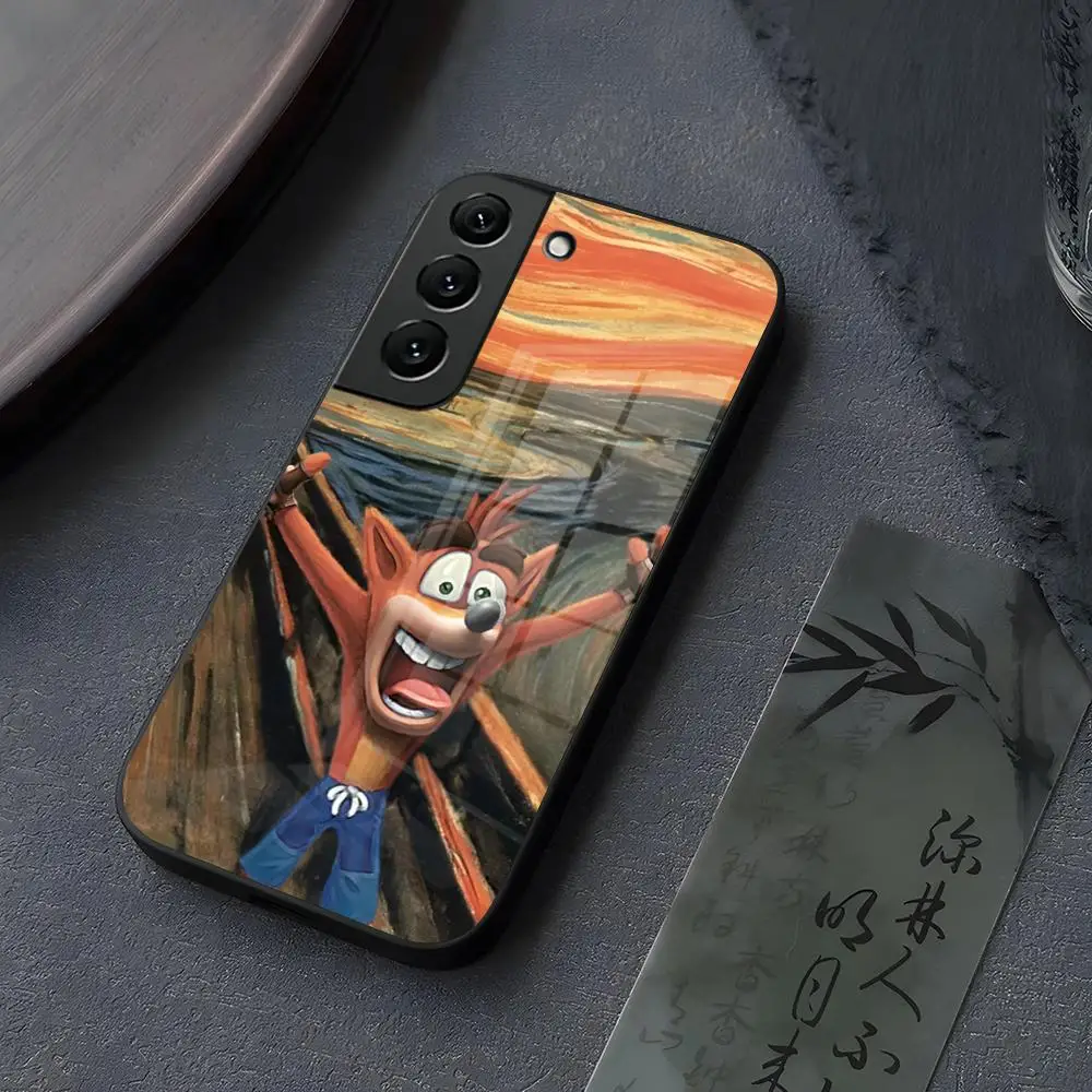 Crash Bandicoot Game Phone Case Glass for Samsung Galaxy S25 S24 S21 S22 S23 S20 Ultra Fe Plus A34 A54 A24 A16 A52 A53 M54 Cover