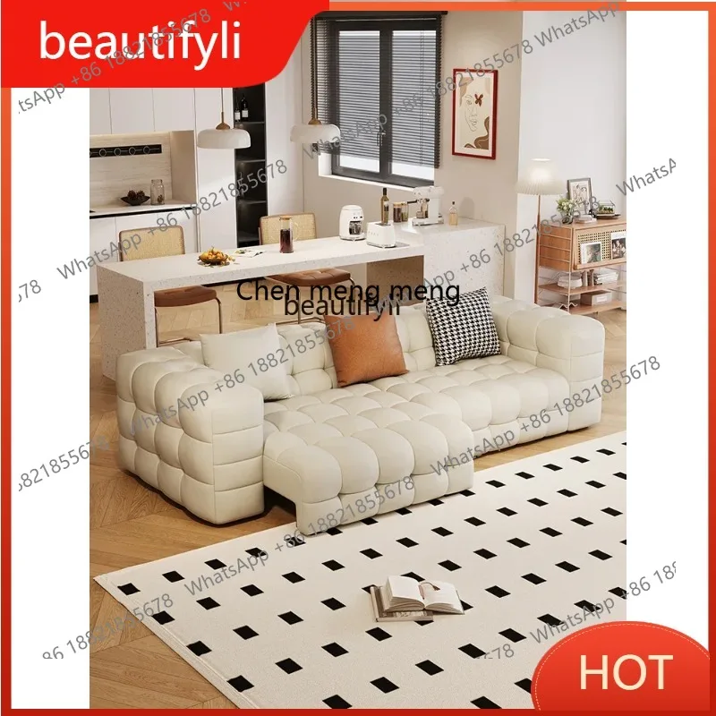 A85 New Multi-Functional Electric Leather Sofa Bed Dual-Use Folding Retractable Living Room Straight Row Small Apartment Single