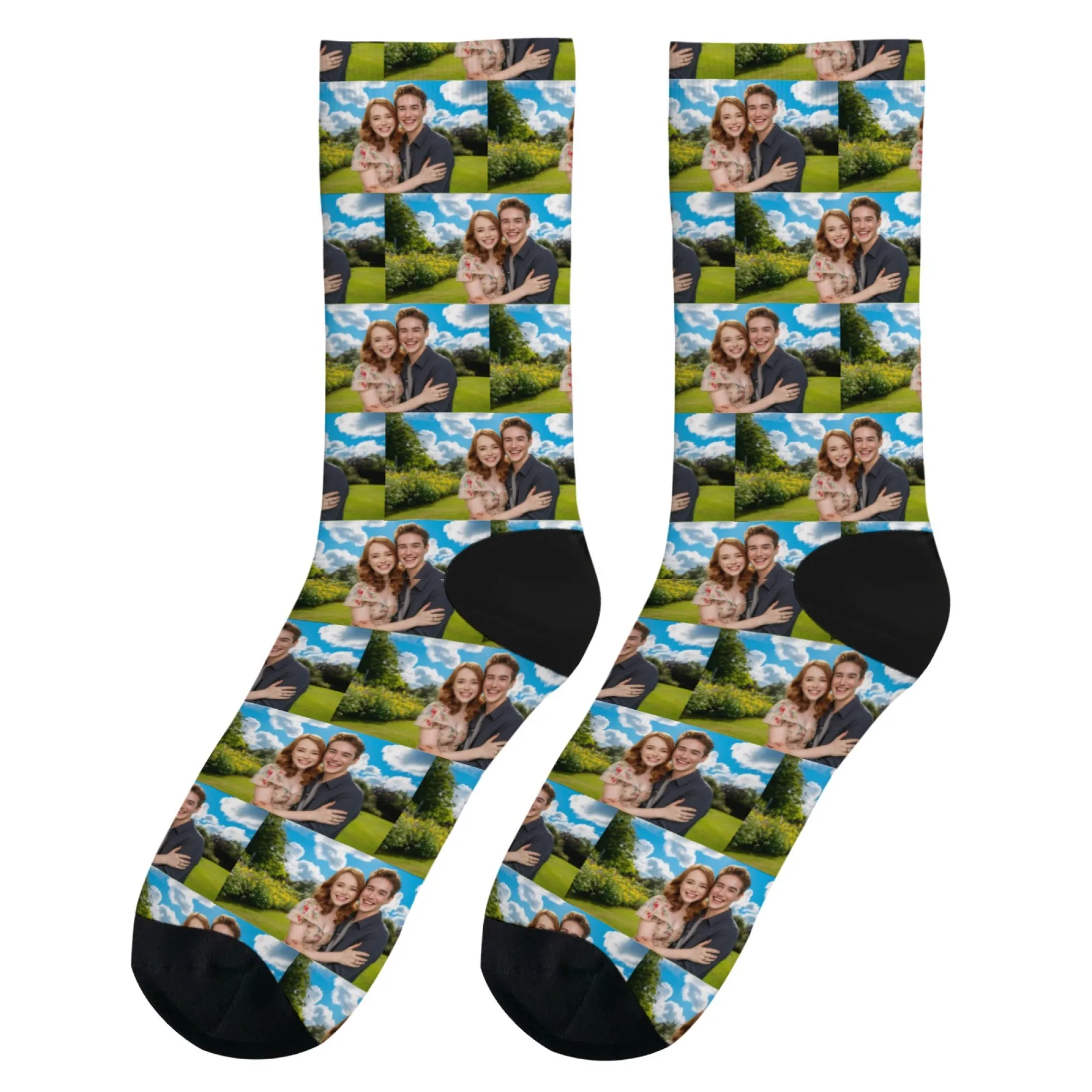 Семейные носки для пары на заказ, персонализированный фестивальный подарок с полным принтом для сцены на открытом воздухе для влюбленных и записываемая повседневная одежда