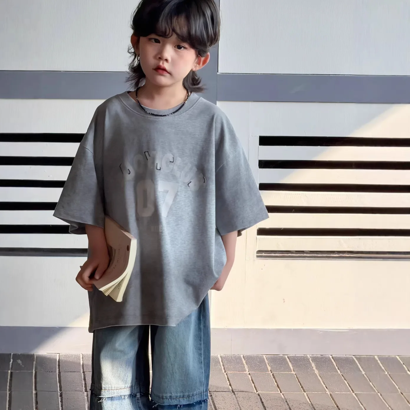 Boys T Shirt 22026 Spring and Summer New Children's Clothing Korean Style Boys and Girls Foreign Style Print Spray Dirty T Shirt