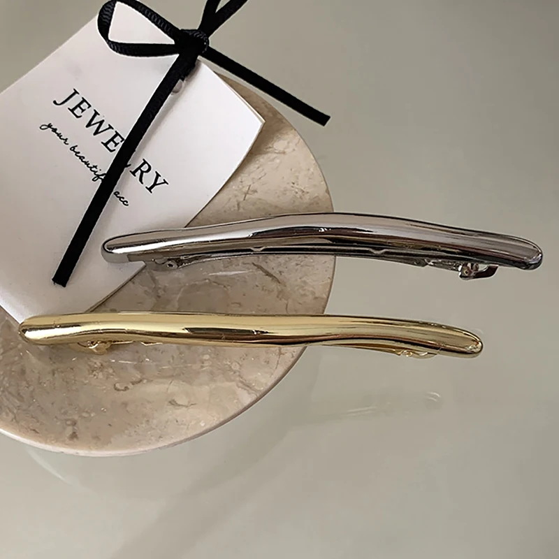 

11cm One Word Hairpin Women Metal Golden Strip Long Barrettes Hair Clips Vintage Hairpins Automatic Smooth Spring Clip Hairgrip