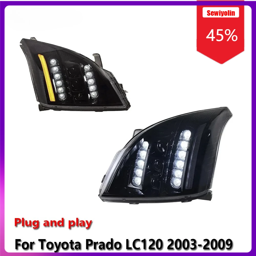 

Sewiyolin автомобильные светодиодные лампы фары в сборе для Toyota Prado LC120 2003-2009 противотуманные фары DRL тормозной указатель поворота