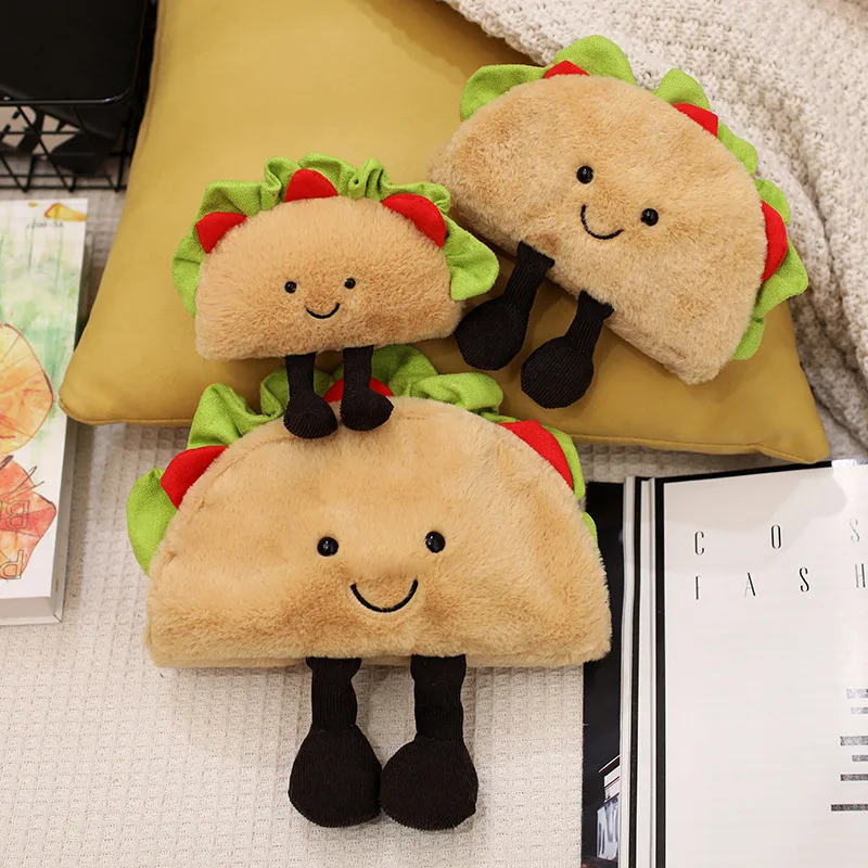 INS Hot Cartoon Burger Taco Cakes Plush Toys Simulation Stuffed Hamburger Plush Pillow Backpack Decor for Kids Girls Xmas Gifts