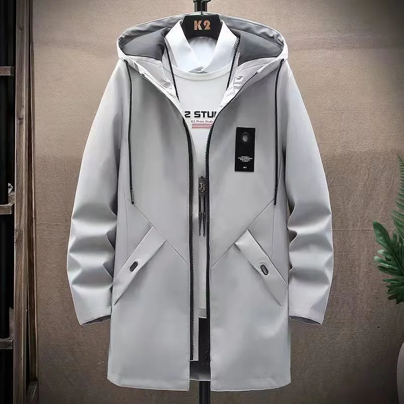 2024 Spring and Autumn New Fashion Trend Long Windproof Coat Men\'s Casual Loose Comfortable Large Size Hooded Windbreaker M-4XL