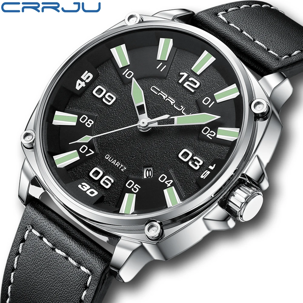 CRRJU Casual Fashion Male Watches Classic Mens Waterproof Quartz Calendar Wristwatch Luxury Gold Man Clock Relogio Masculino