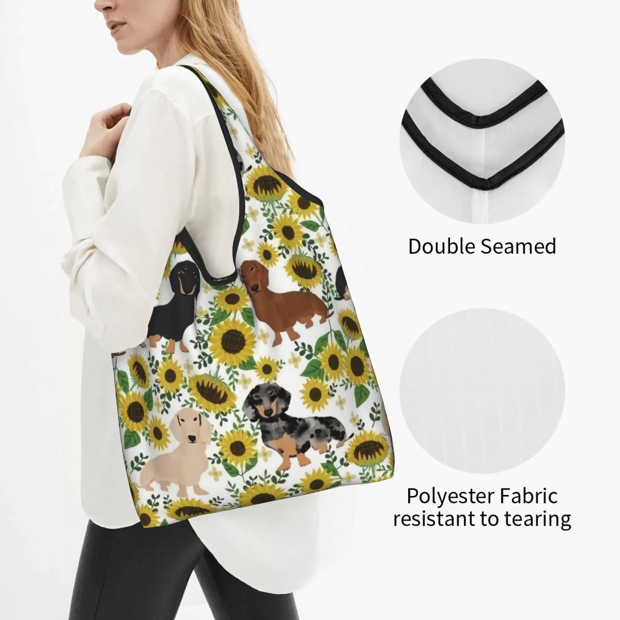 Recycling Badger Sausage Dog  Shopping Bag Women Tote Bag Portable Dachshund Puppy  Grocery Shopper Bags