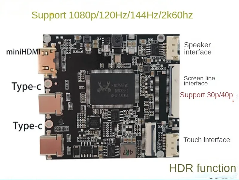 13.3 15.6 inch Type C EDP Portable Display Driver Board supporting HDR 1080P 120Hz 144HZ 2K 60HZ 5V-20V