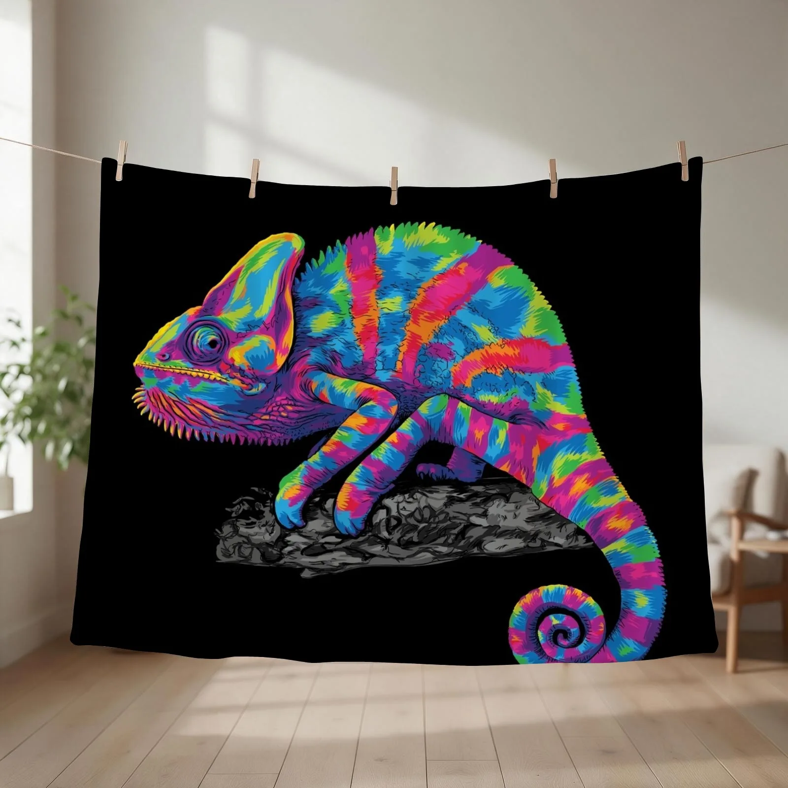 Colorful Chameleon Throw Blanket couch cozy soft plush fuzzy picnic outdoor blanket