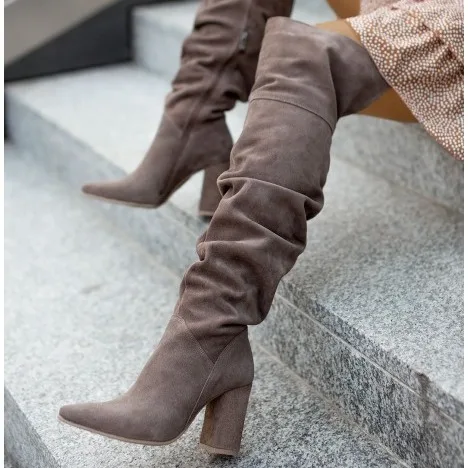 

Women's Boots 2025 Autumn/Winter Fashion High Heels Coarse Heel Pointed Suede Over Knee Women's Boots