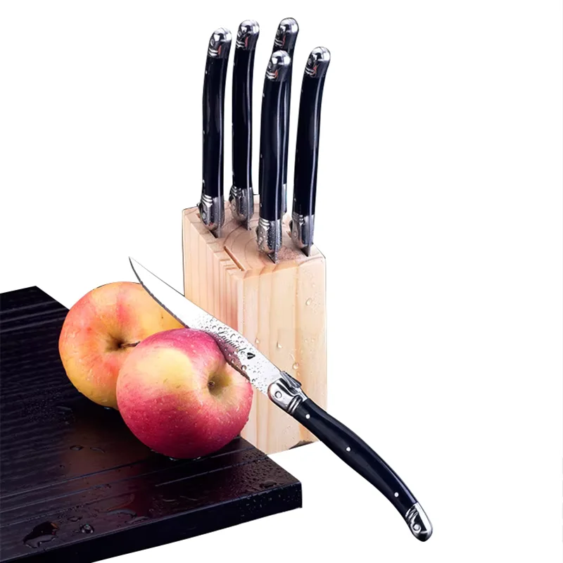 

Black Laguiole Steak Knives Set in Wood Drawer White Handles Dinner Knives Rainbow Tableware set Restaurant Household Bar 6pcs