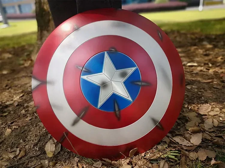 [Hecho en Metal] héroe de Marvel 1:1 60cm escudo de Capitán América batalla daño versión colección modelo cosplay fiesta de disfraces