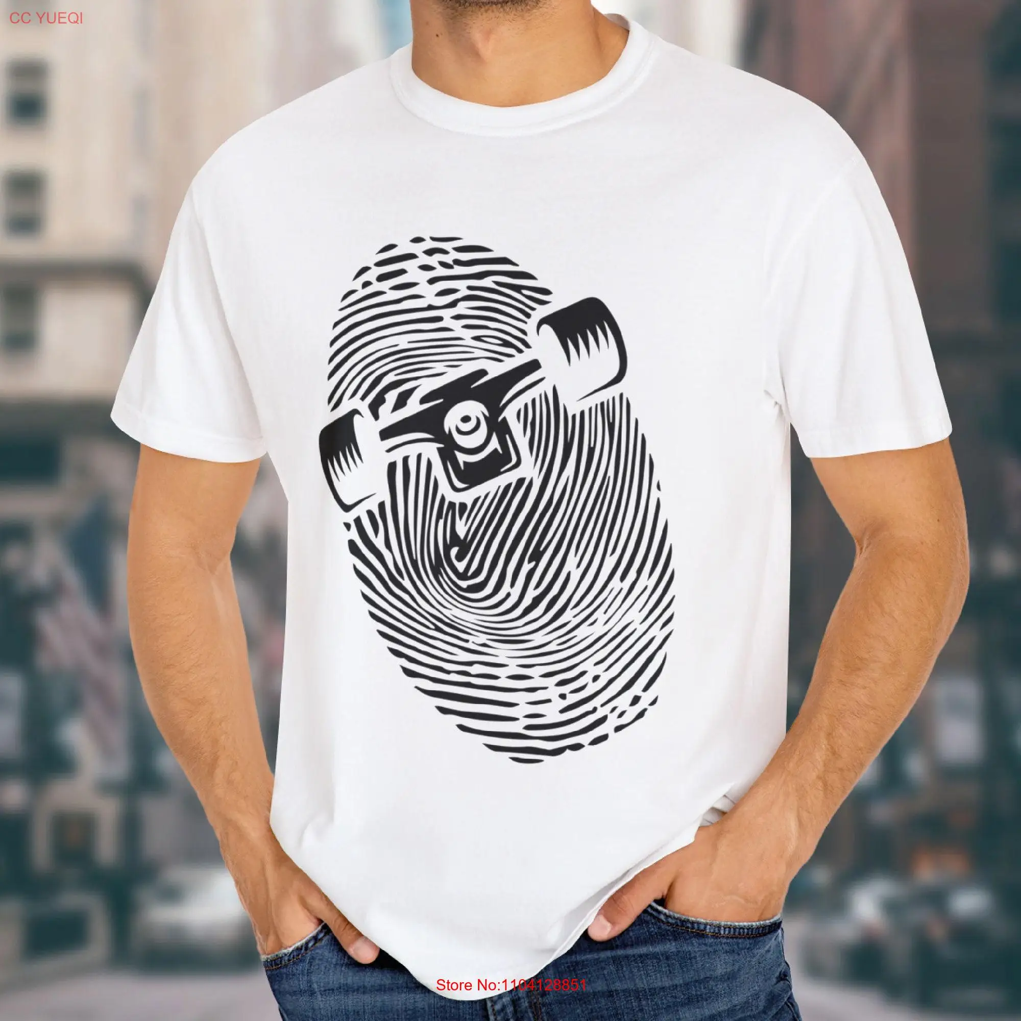 Skateboard T Shirt Fingerprint For Skaters Minimalist Skater Skating Skate Boarding  long or short sleeves