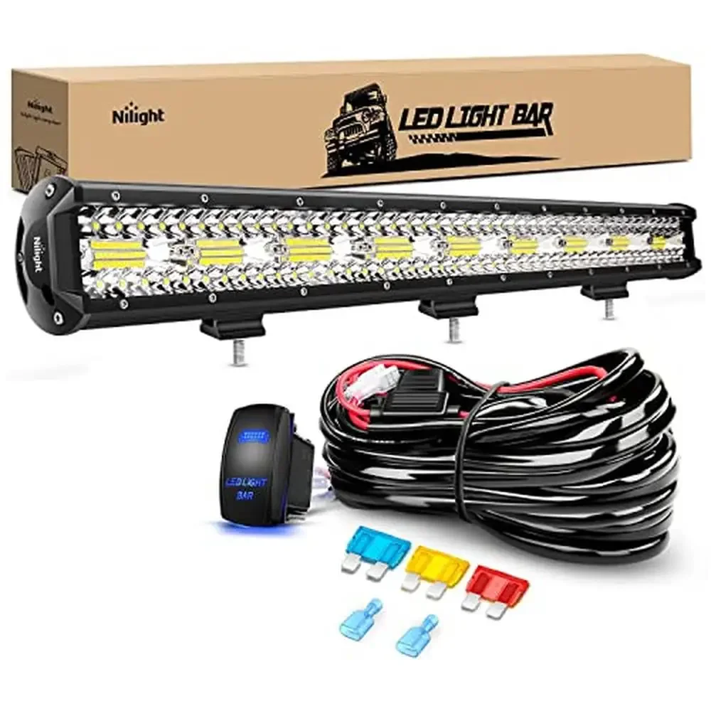 

26" 540W LED Light Bar Triple Row Flood Spot Combo Off Road Lights 50000LM Boat Driving with 12V On/Off 5 Pin Rocker Switch Kit