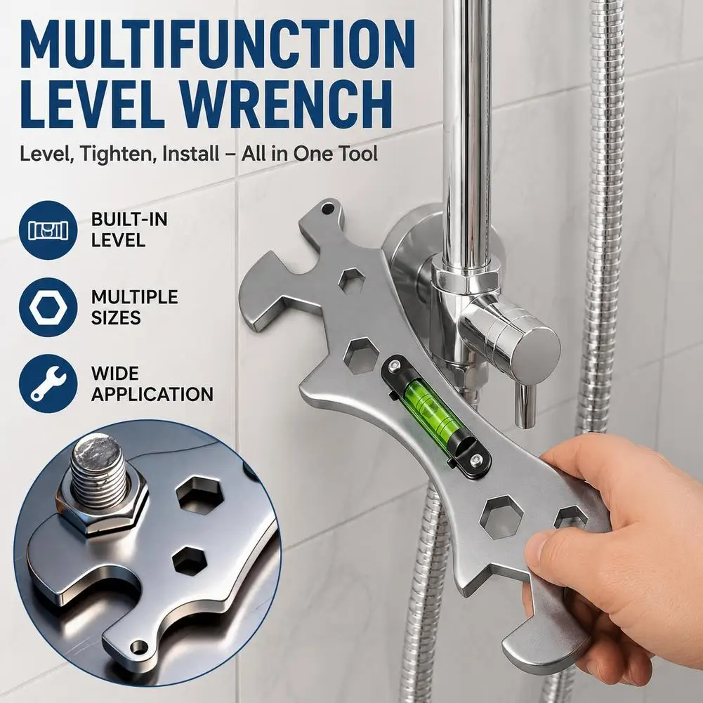 Multifunctional Plumber Wrench With Bubble Level Thickened Hexagon Spanner For Shower Bathroom Installation Tool