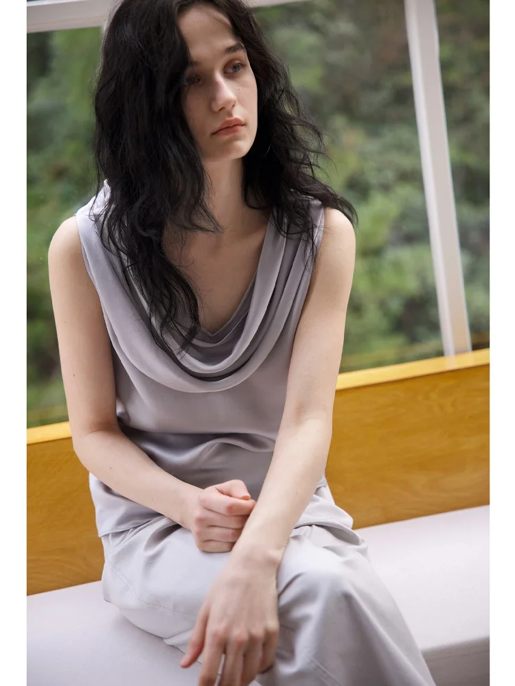 

Double-Sided Satin Acetate Svel Vest Top Women's Casual Sle Loose Fit H-ape Ba And Front Wearable Evening Drop Co...