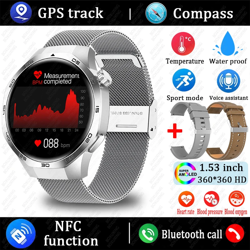2025 New For Huawei Xiaomi GT5 Pro Smart Watch Men AMOLED HD Screen GPS NFC Heart Rate Bluetooth Call IP68 Waterproof SmartWatch