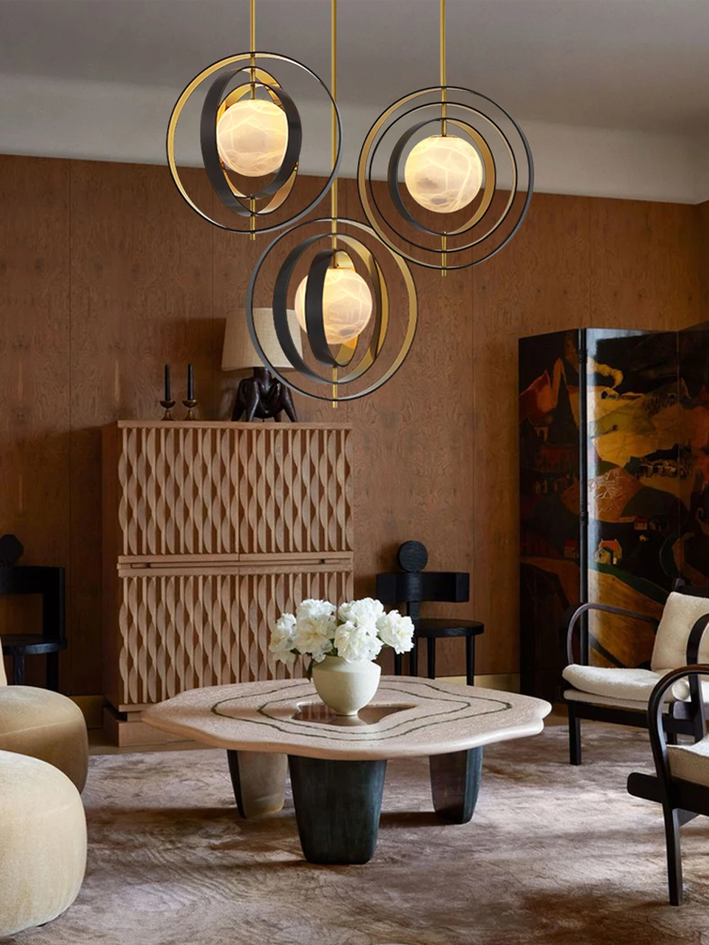 Home Marble Globe Black Gold Pendant Lights
