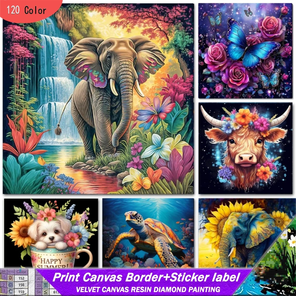 120 Colors Resin Diamond Painting With Sticker Animal Elephant Dog Cat Butterfly Mosaic Landscape New Collection Home Decor