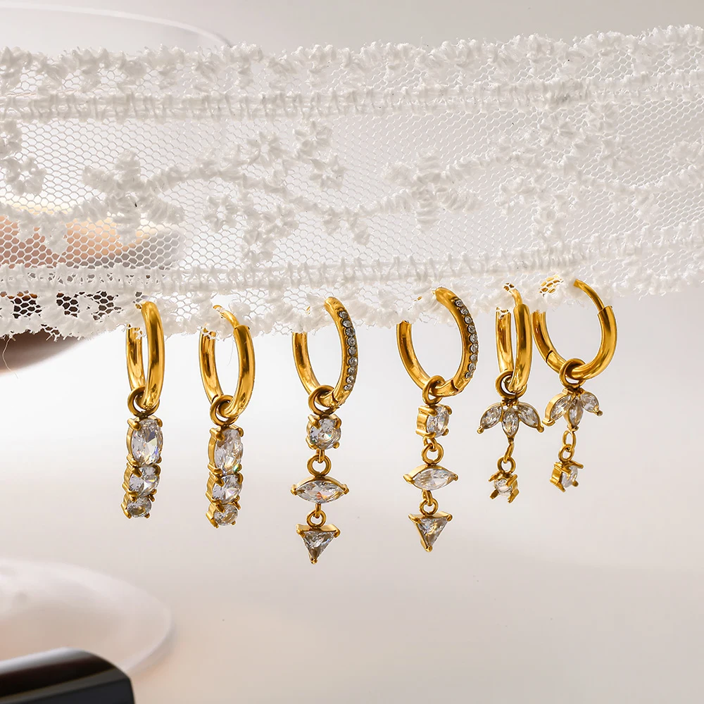 18K Vergoldete Edelstahl-Kristall-Zirkon-Anhänger Huggie-Ohrringe für Damen Hochwertiger Luxus-Partyschmuck – Detail 2