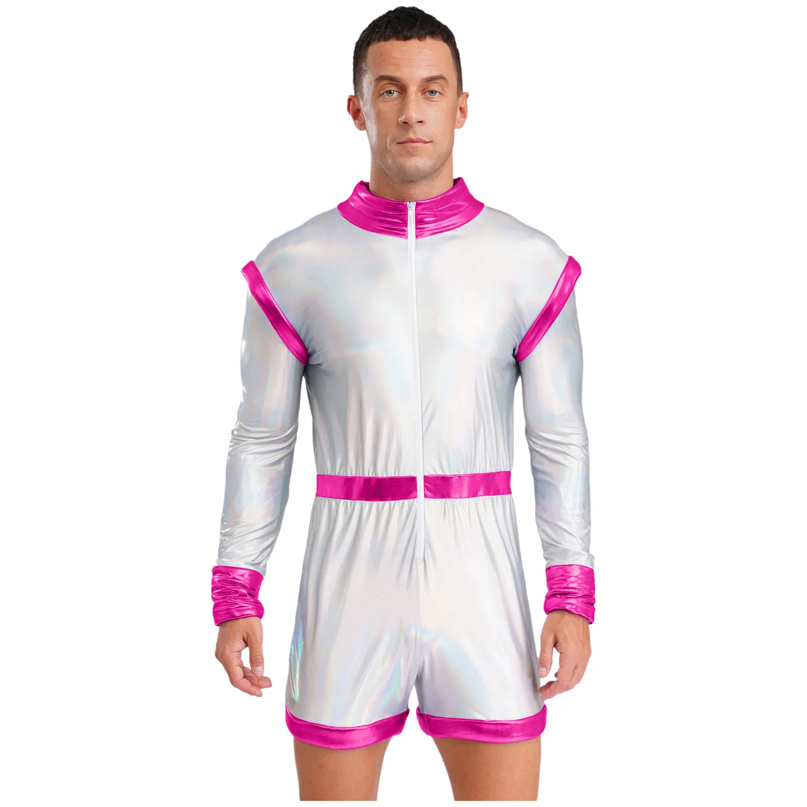 

Men Alien Astronaut Space Cosplay Halloween Carnival Costume Fancy Dress Up Clubwear Long Sleeve Sponge Edge Bodysuit Jumpsuits