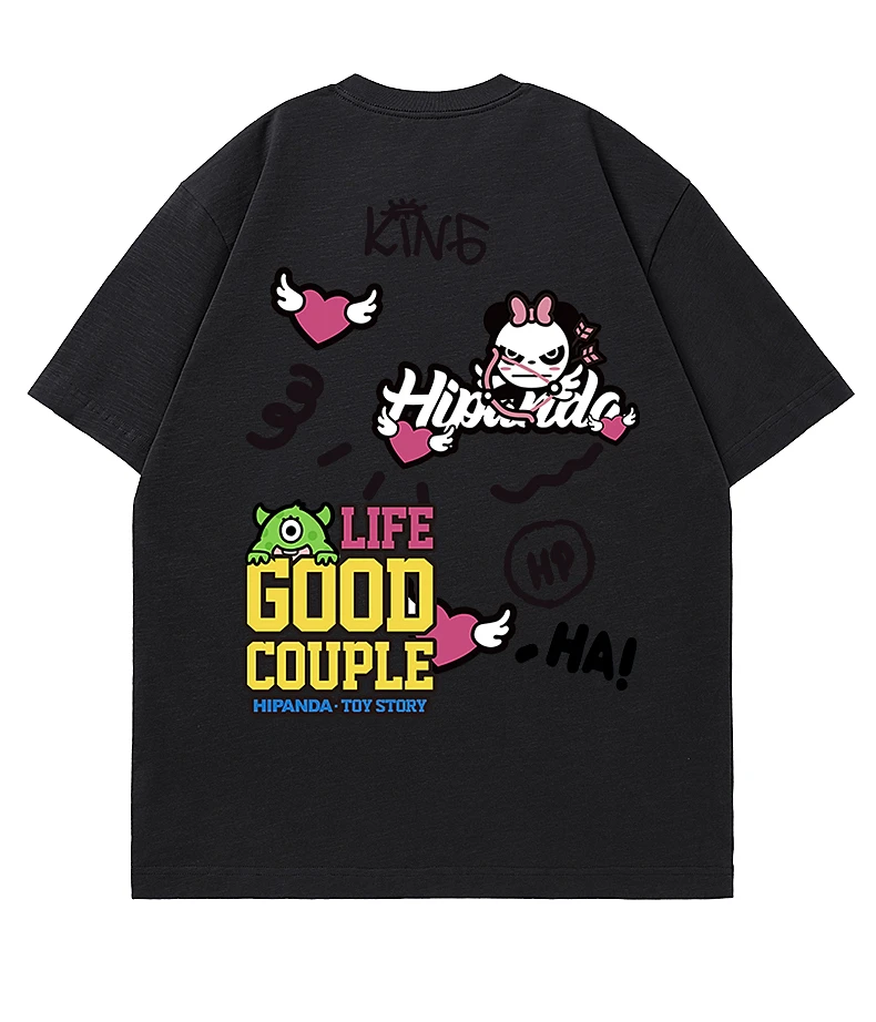 

Plus Size Hipanda Hello Panda American Personality Pure Cotton Loose Niche Short Sleeve 2025 Summer New Couple T-Shirt C