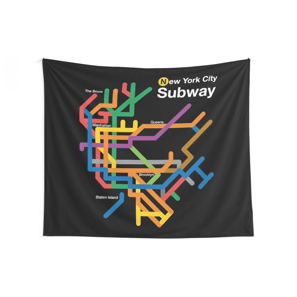 NYC Subway diagram, black background Tapestry Wall Deco Cute Room Things Room Decor Cute Room Decor Tapestry