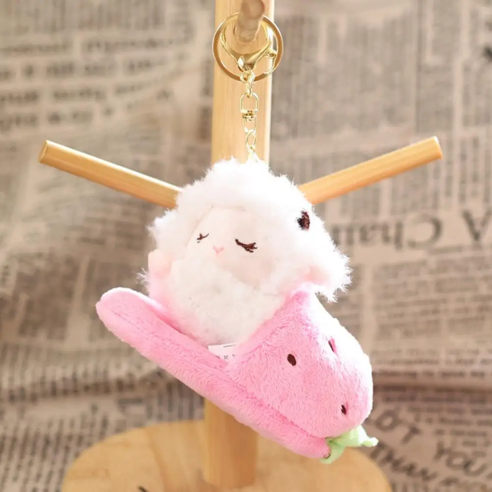Adorable Sleeping Lamb Keychain, Soft Plush Sheep Stuffed Animal Pendant, Cartoon Slipper Position Key Ring for Bag Backpack, Cu