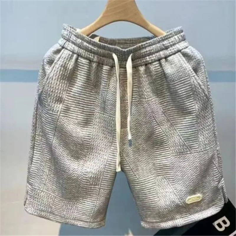 Summer Running Shorts for Men Casual Jogging Sport Short Pants Wave Pattern Solid Color Drawstring Loose Dry Gym Sports Shorts