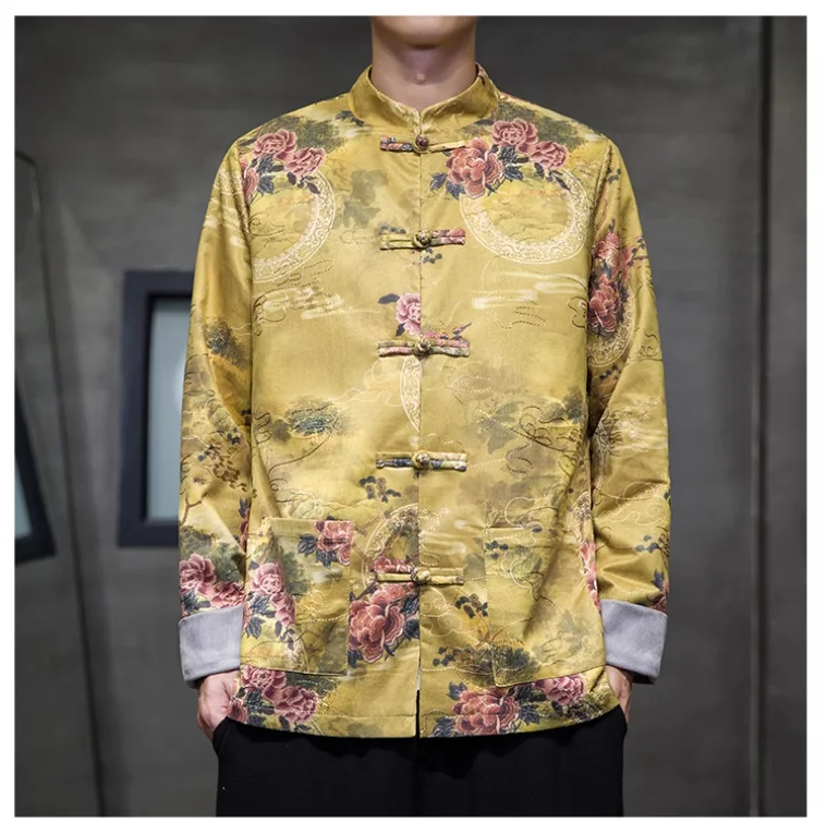 2024 Spring Autumn Jackets for Men High Quality Deerskin Velvet Retro Printing Tang Suit Hanfu Traditional Clothing