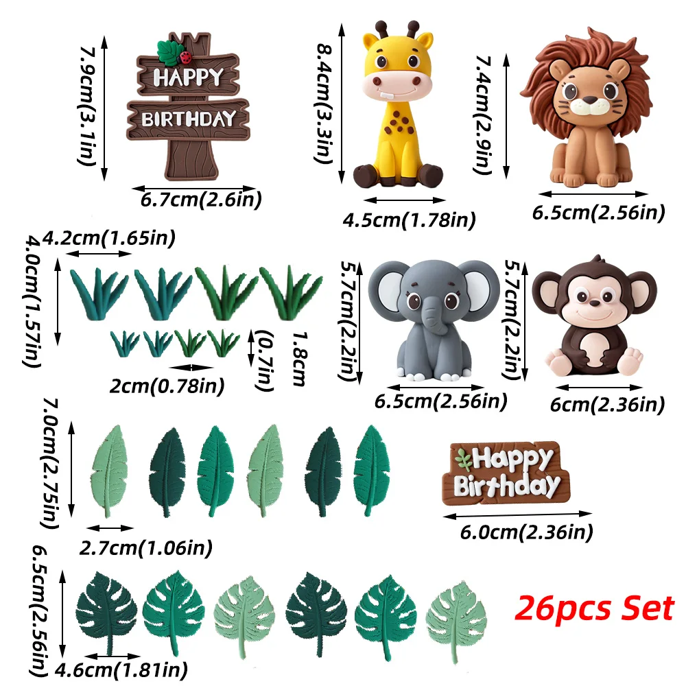 Waldtier-Kuchenaufsatz, Dschungel, Löwe, Giraffe, Affe, Igel, Kaktus, Safari, Thema, Geburtstagsparty, Kuchendekoration, wilde Feier – Detail 4
