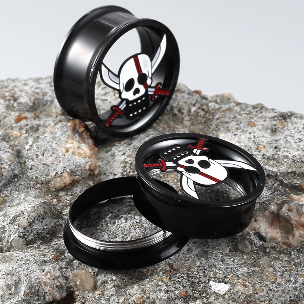 Twolobes 2PCS 316 Stainless Steel Skull Ear Gauges Plugs Expander Ear Tunnels Piercing Women Men Body Jewelry Stretcher Studs