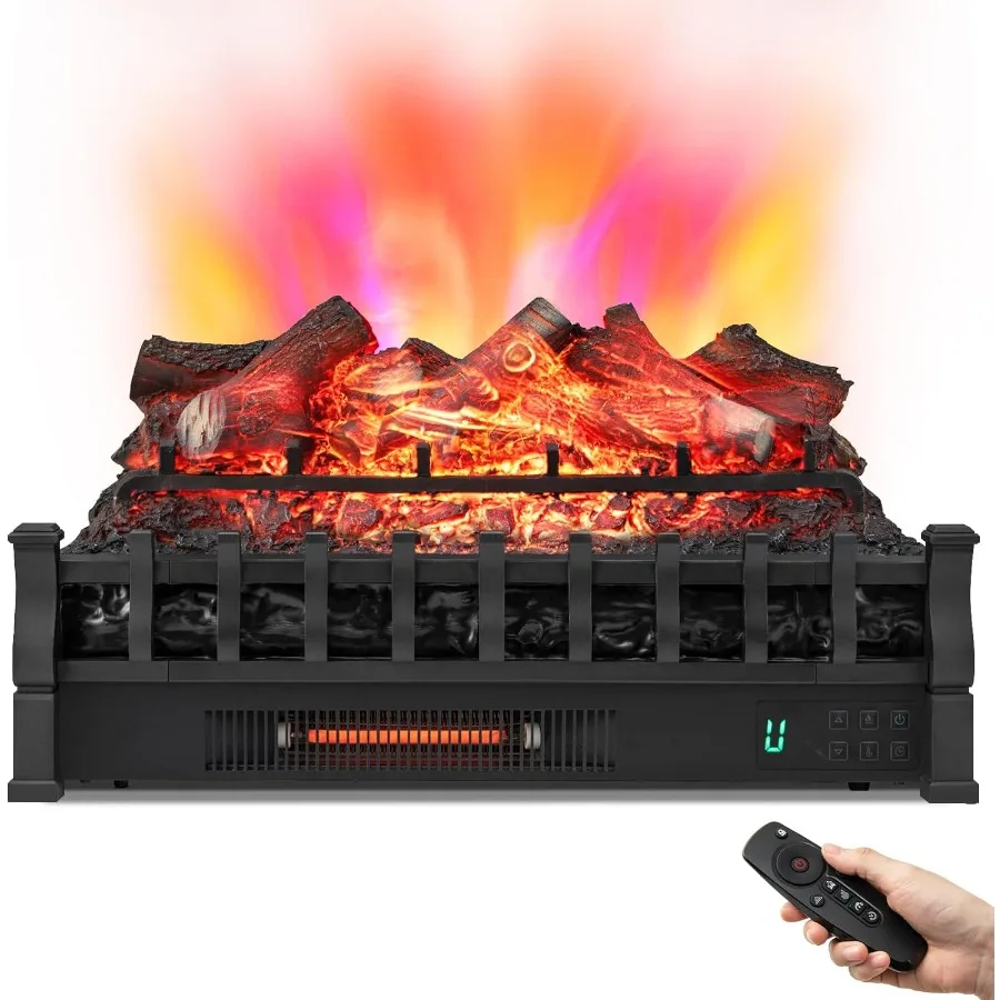 

26 Electric Fireplace Log Set Heater 1500W Infrared Fireplace Insert with Remote Control Adjustable Flame Colors Brightness Rea