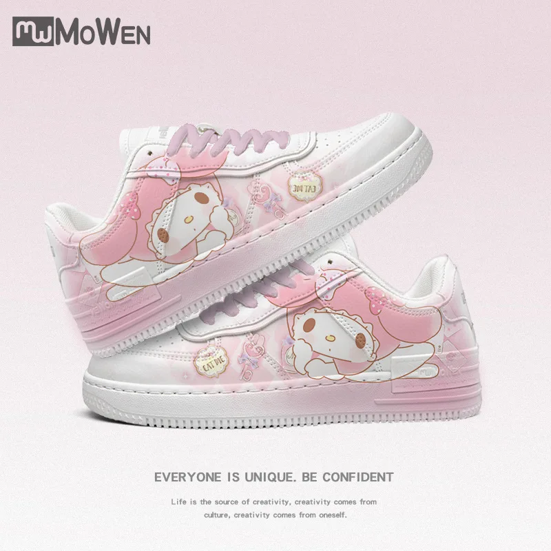 Kawaii Hello Kitty Kuromi moja melodia sneakersy dziecięce casualowe Cinnamoroll urocze buty Y2k nowe jesienne pary buty deskorolkowe prezent