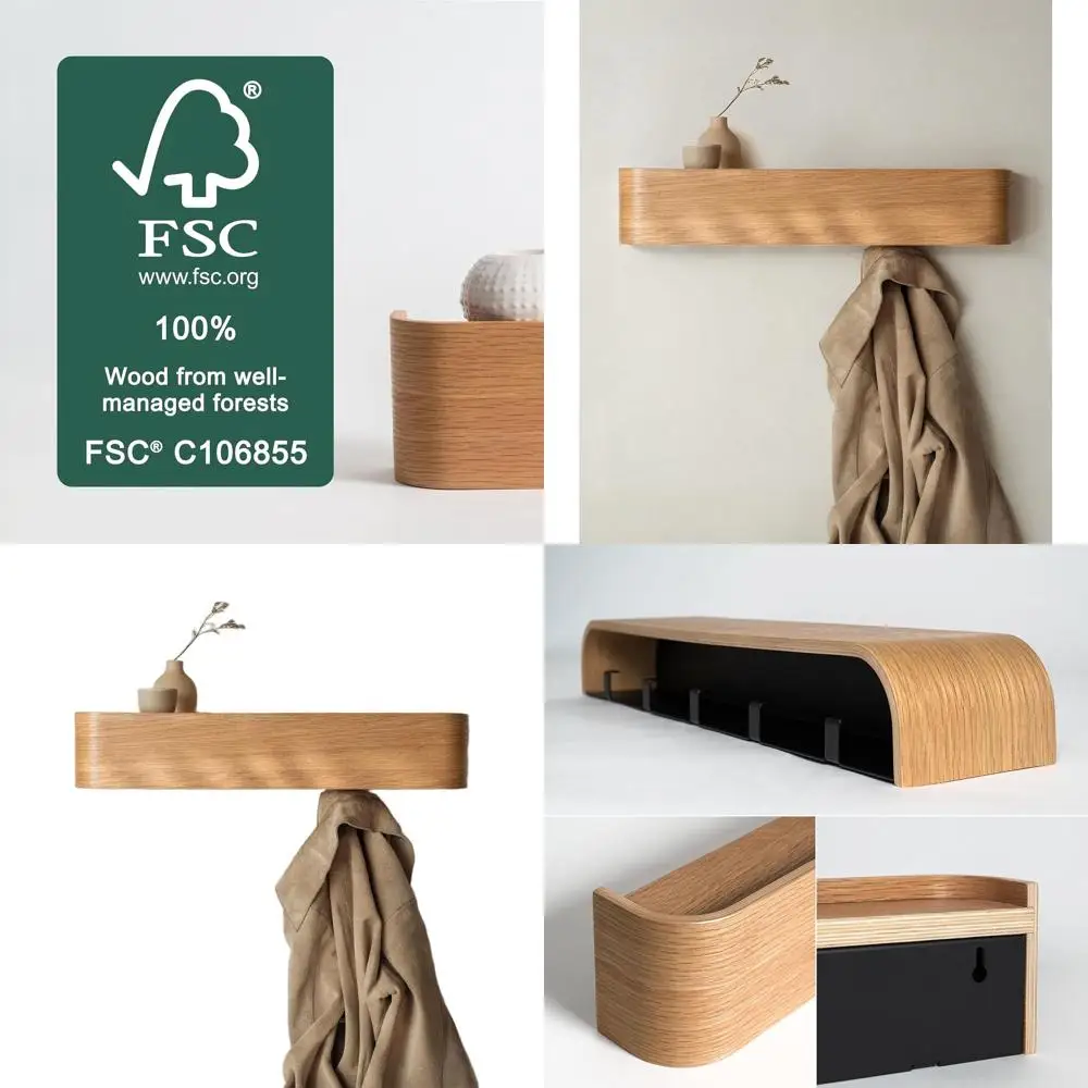 

Настенная вешалка для одежды из массива дуба с шпоном и скрытыми крючками