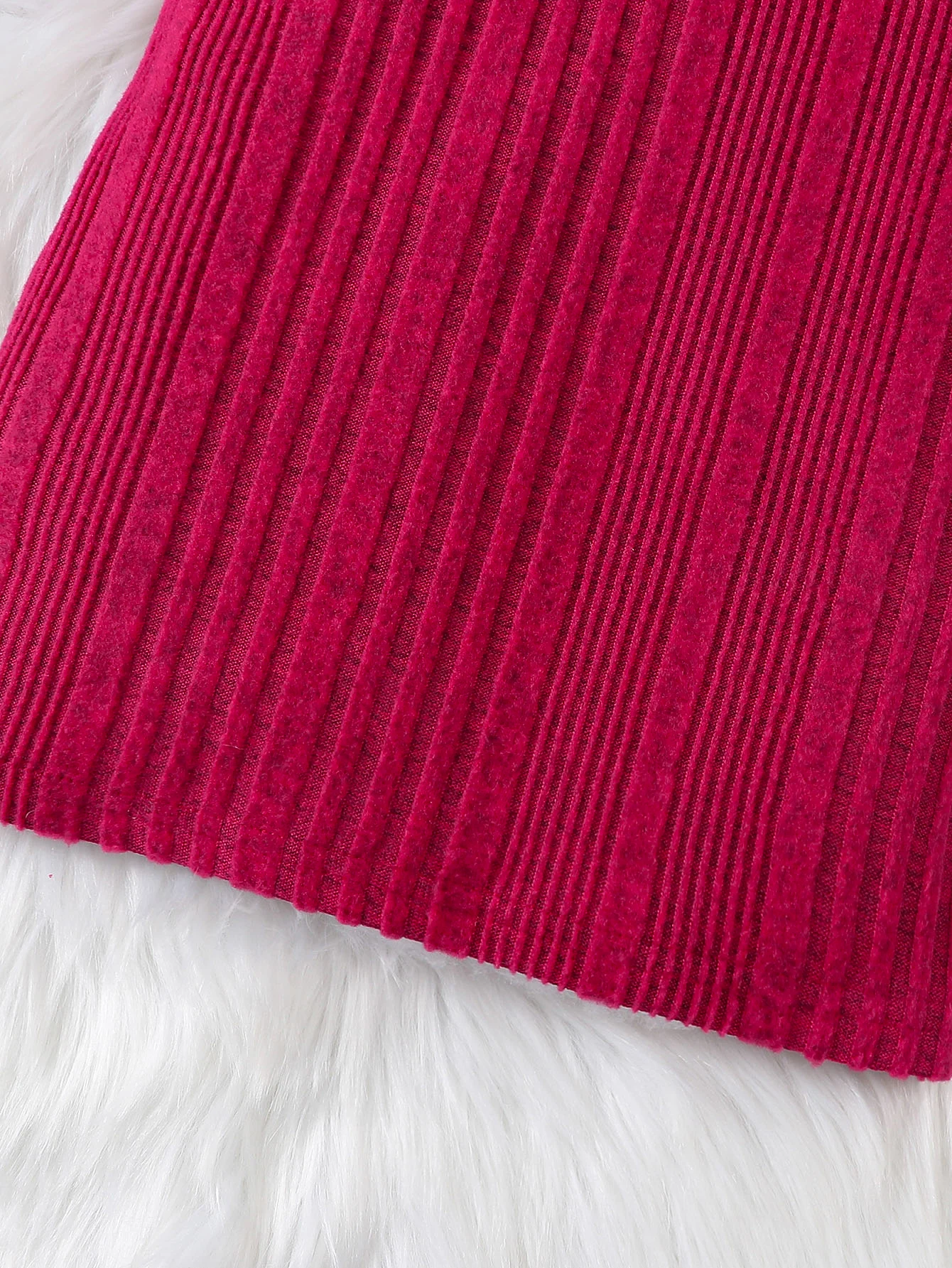 Autumn and winter girls\' long sleeved round neck solid color pit stripe knitted casual simple and fashionable cute dress