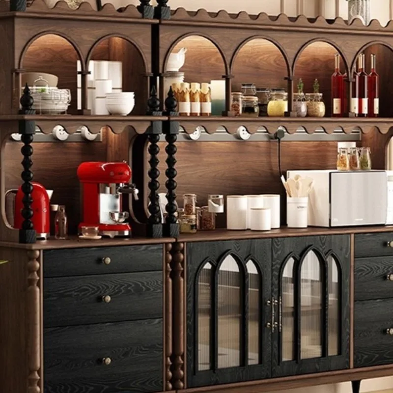 

Medieval solid wood dining side cabinet against the wall Wine cabinet French retro locker Light luxury coffee cabinet