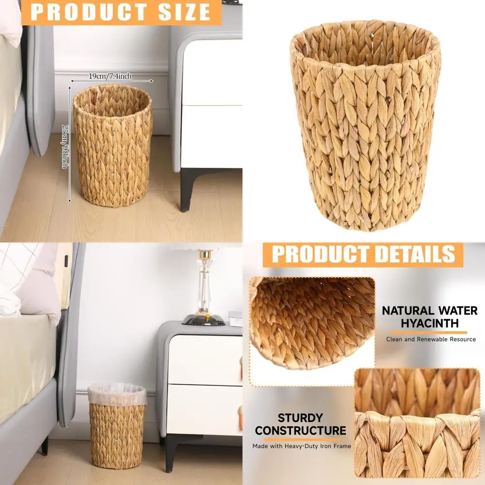 

Небольшая корзина для мусора из гиацинта ручной работы в стиле бохо для домашнего и офисного использования