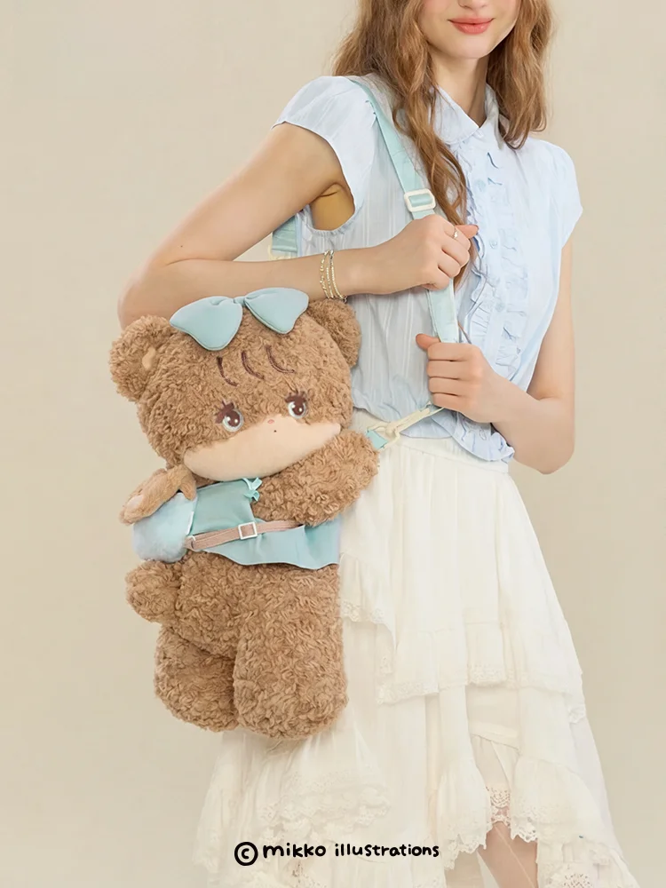 Mikko Bear Plu Crossbody Bag Soft Polyester  Zipper Closure Daily Use Youthful Sle Watercolor Resistant Cartoon Pat...