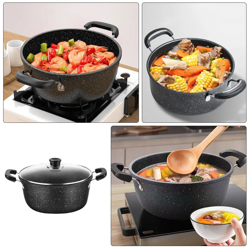 

Soup Pot Non-Stick Iron Stockpot Lidded Kitchen Cookware Heat-Resistant Cooking Pot For Milk Noodle Stew Deep Saucepan
