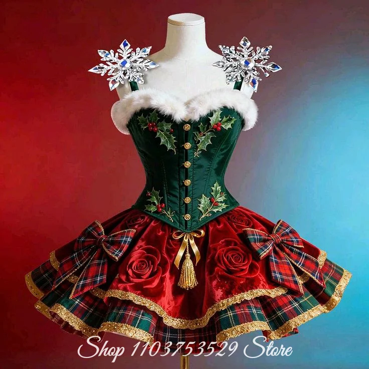Maßgeschneidertes süßes kurzes trägerloses Ballkleid, Weihnachts-Lolita-Kleid, süßes Partykleid, Kleid für besondere Anlässe, Cosplay-Kostüm 2026