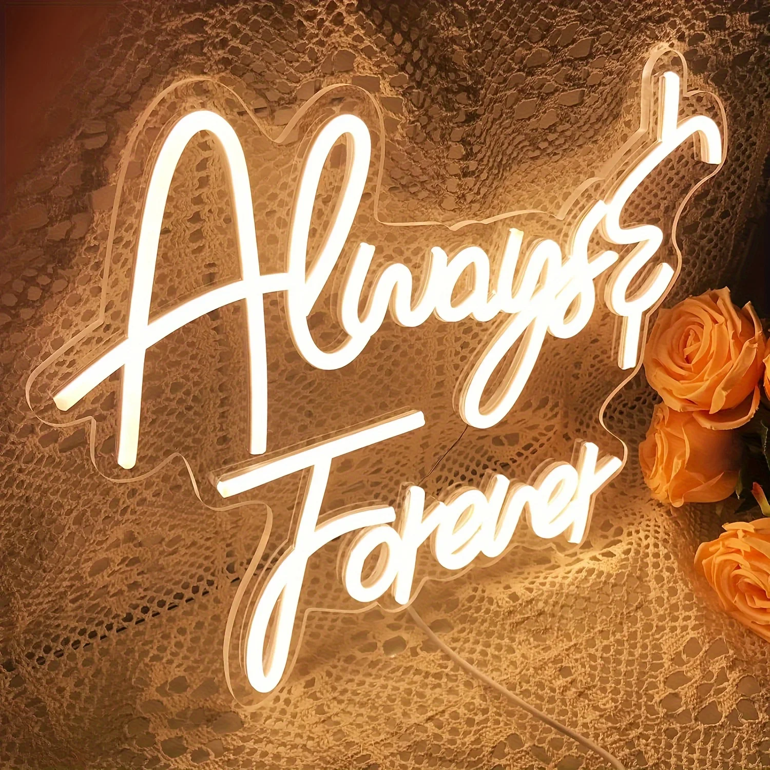 Always Forever Neon Sign LED Warm White Romantic Love Quote USB Night Light Wedding Bedroom Wall Art Anniversary Valentines Gift