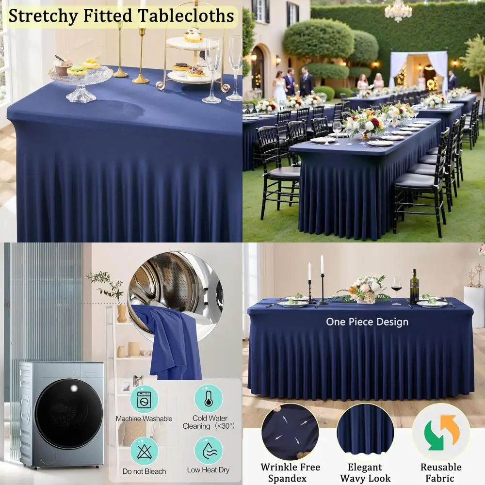 

Набор из 3-х синих скатертей, эластичная юбка для стола на 6 персон, идеально подходит для свадеб, вечеринок и банкетов.