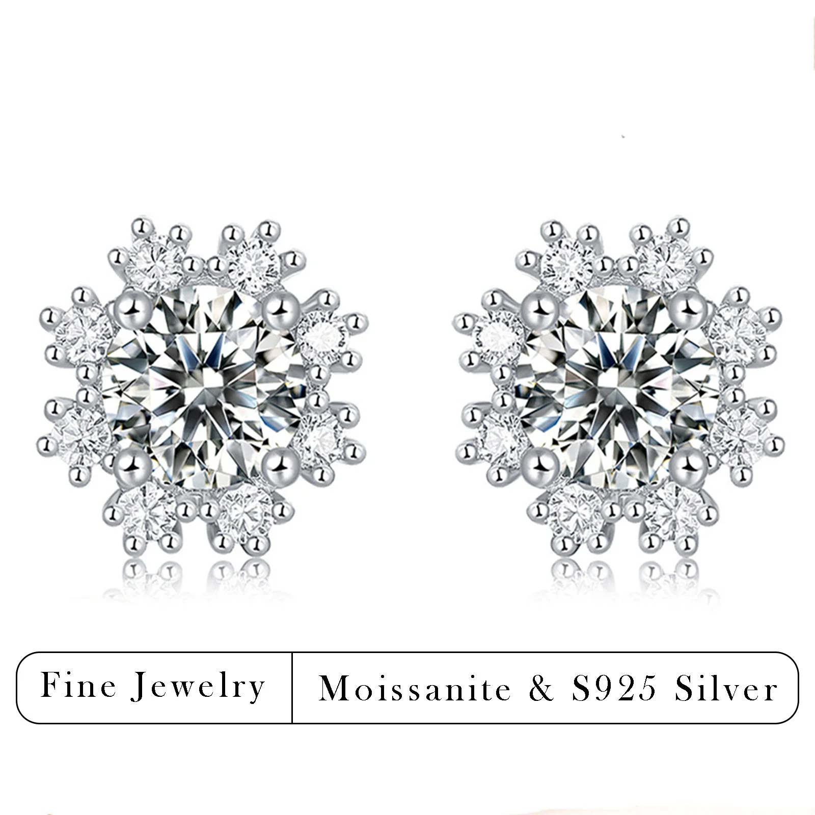 

1 CTW Snowflake Moissanite Stud Earrings S925 Silver Halo Cluster Earrings for Women