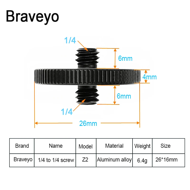 1/4 to 1/4 3/8 Inch Conversion Screw Photography Accessories Camera Screw Aluminum Alloy for Tripod Ballhead Quick-Release Plate