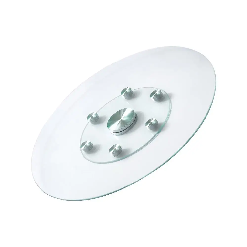 

30 Inch Glass Lazy Susan Rotating Turntable Tempered Glass Centerpiece with 6 Wheels Smooth Spin Tray for Dining Banquets