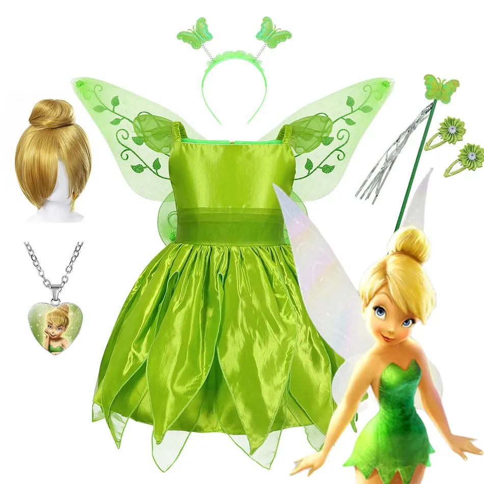 

Disney Tinker Bell Dress for Girl Green Puff Costume Children Fansy Cosplay Ball Gown Party Carnival Dress Up Outfit Kid Vestido