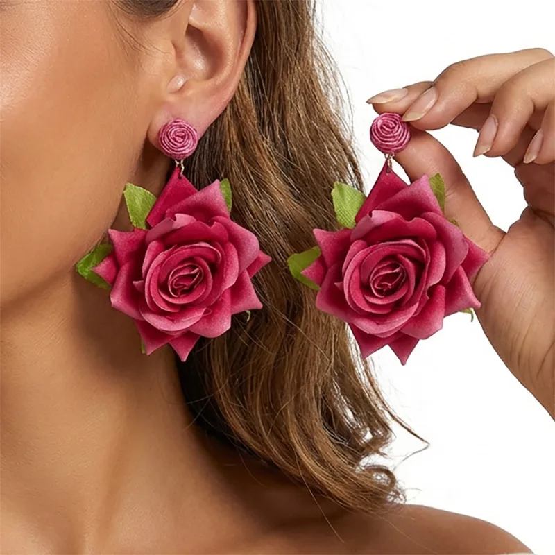 Fabric Lafite Grass Flower Earrings Luxury Elegant Sweet Earrings for Women Simple Trend Design Jewelry Party Accessories Gift