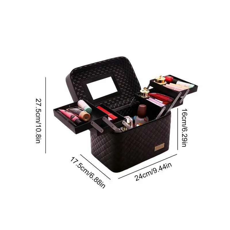 Makeup Train Case Makeup Bag Cosmetic Bags With 4-Layer Foldable Tray Multifunctional Toiletry Box Makeup Travel Bag For Jewelry