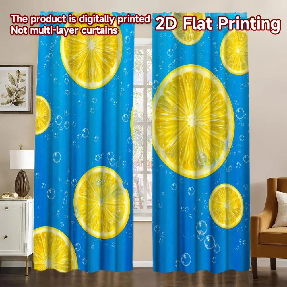 2D Flachdruck 2-teilige Vorhänge (ohne Stange) Schwebende Zitronenscheiben Beliebte Vielseitige Vorhänge 100% Polyester