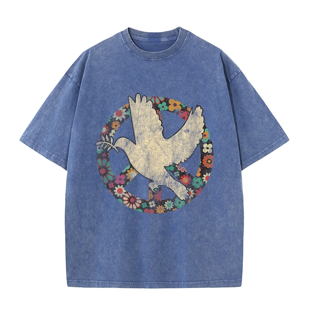 Dove Bird of Distress Peace Sign Kindness and Flower T-Shirt Camisa Masculina Men's Clothing Women's Xxxl Size Printed T Shirt